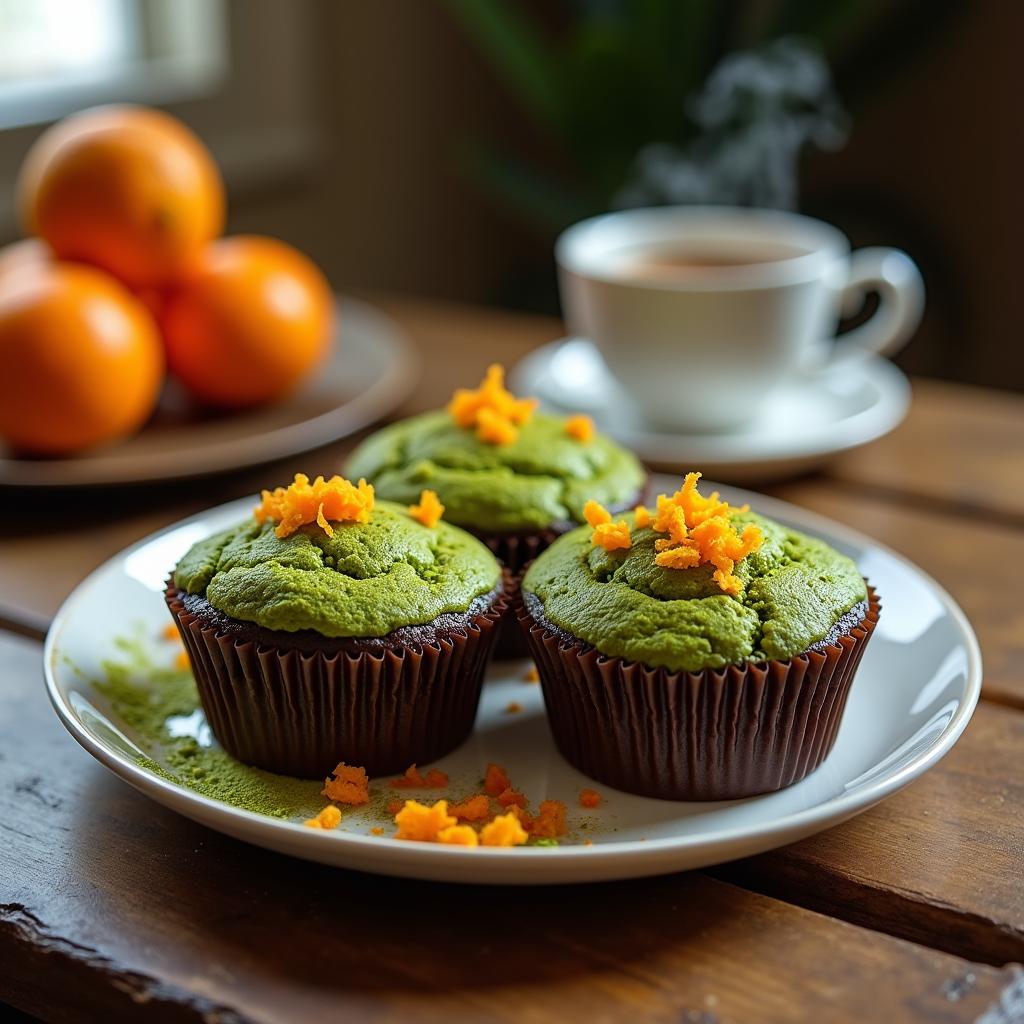 Chocolate-Infused Matcha Muffins with Spiced Orange Zest