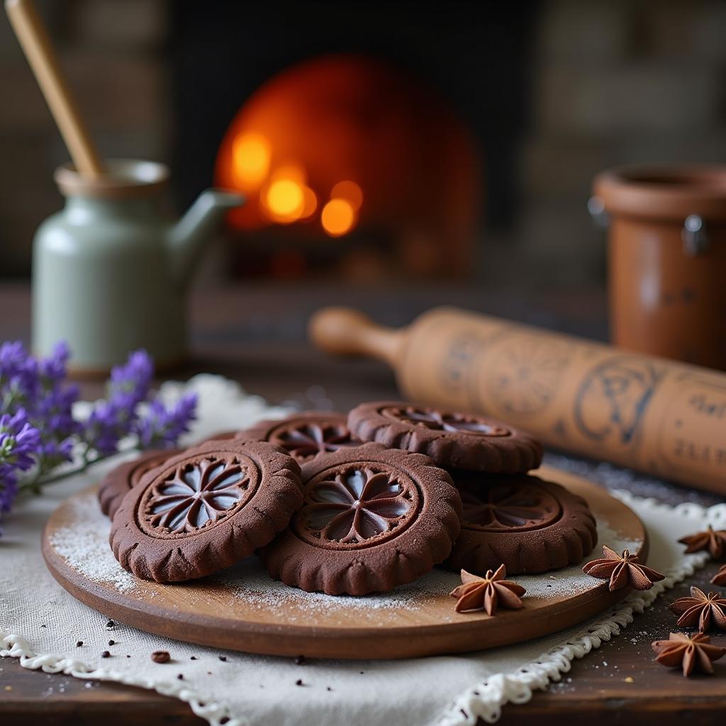 Chocolate-Infused Springerle with Lavender Honey Glaze