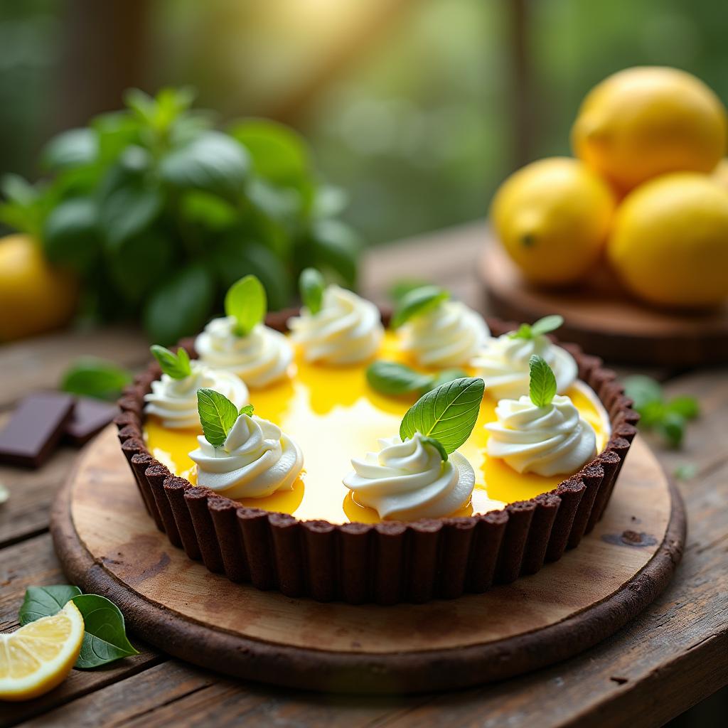 Chocolate Lemon Curd Tart with Basil Whipped Cream