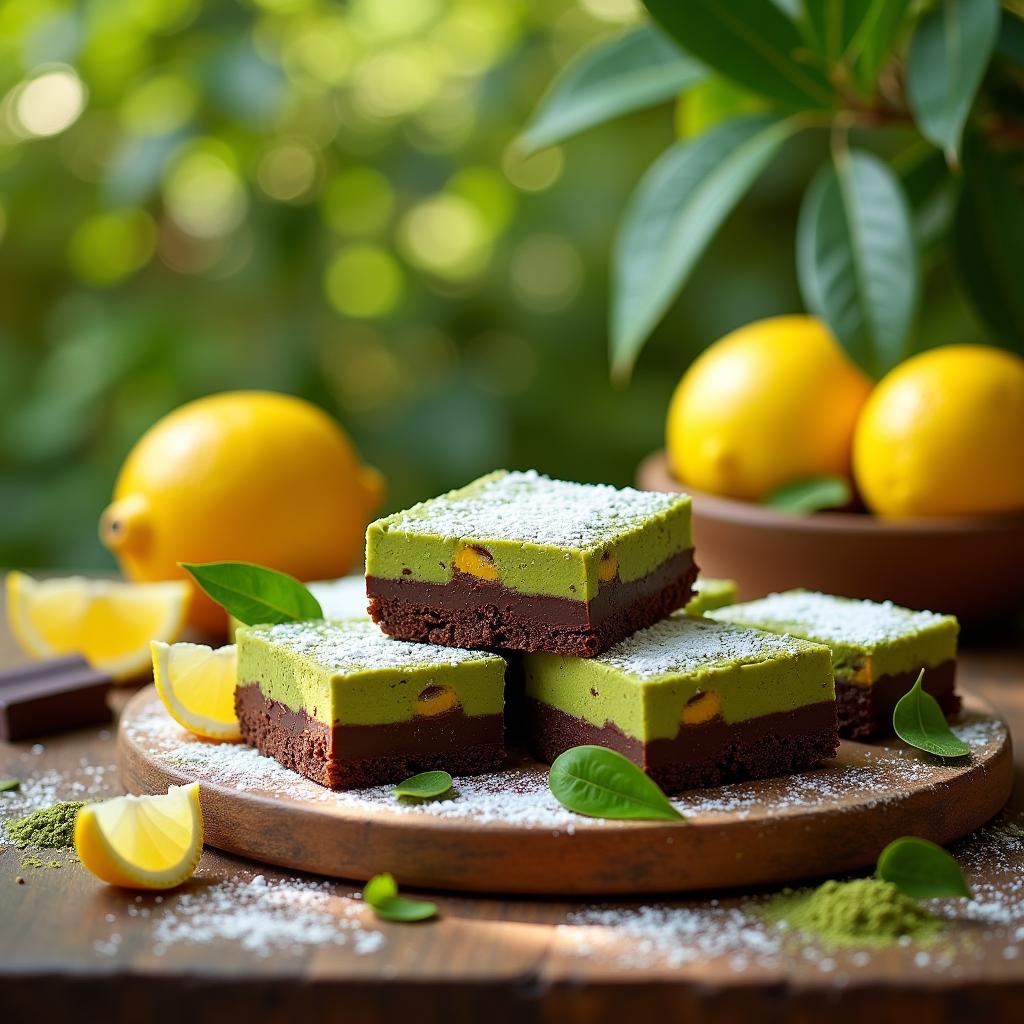 Chocolate Lemon Zest Squares with Matcha Crust