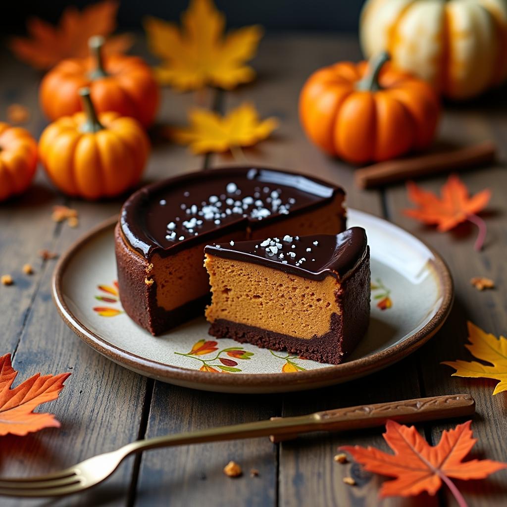 Chocolate Pumpkin Cheesecake with Spiced Chocolate Crust