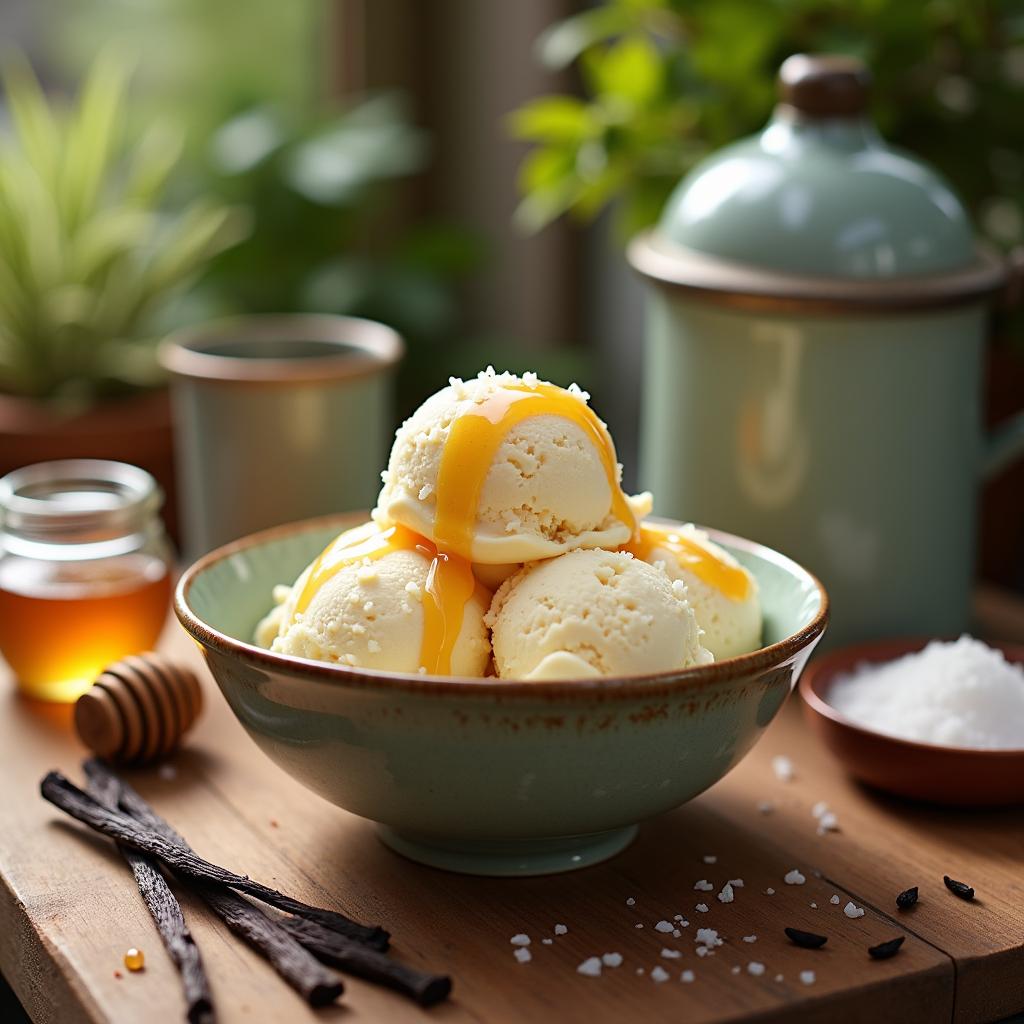 Classic Vanilla Ice Cream with a Twist of Honey and Sea Salt