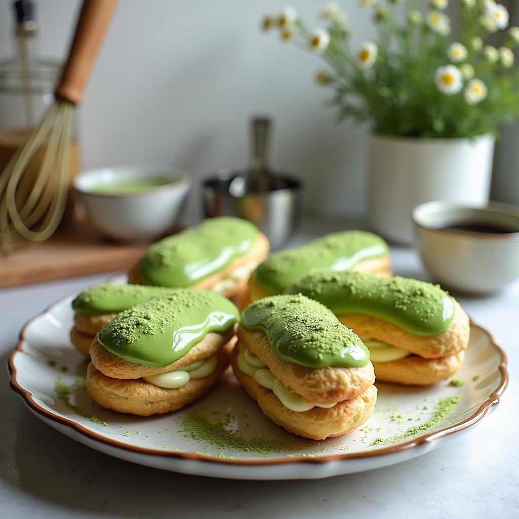 Decadent Matcha Éclairs with Coconut Cream Filling