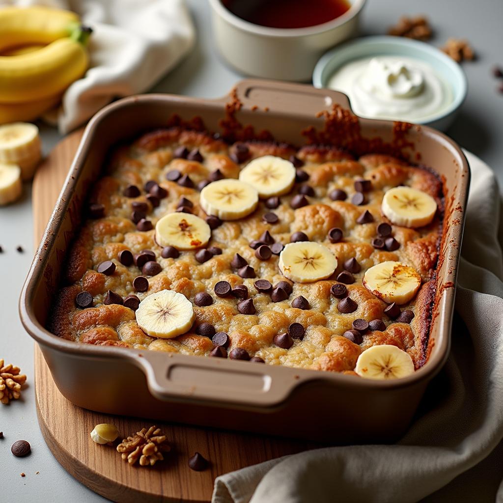 Decadent Vegan Chocolate Chip Banana Bread Pudding