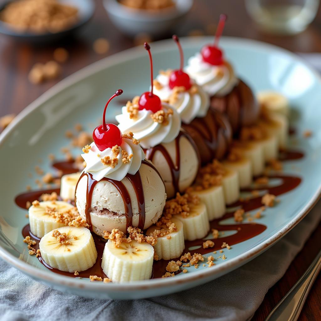 Deconstructed Banana Split with Liquid Nitrogen Ice Cream