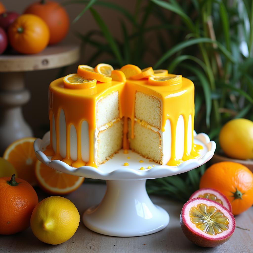 Exotic Citrus Chiffon Cake with Passion Fruit Glaze