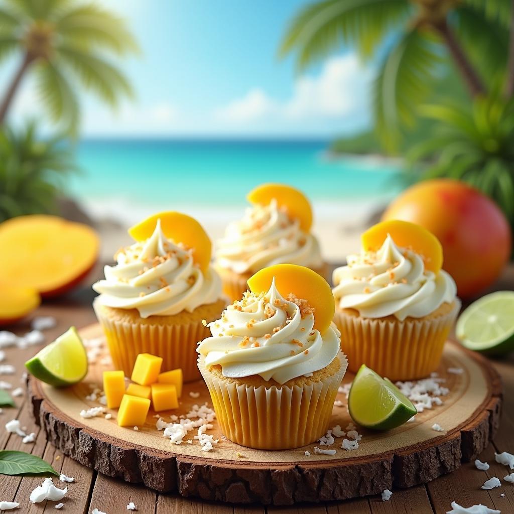 Exotic Coconut-Lime Cupcakes with Mango Cream Frosting