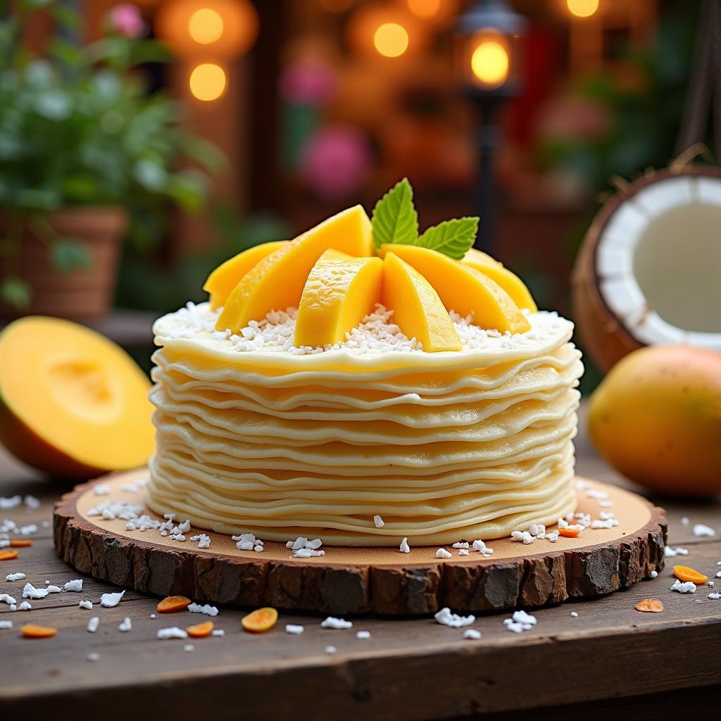 Exotic Coconut Mango Crepe Cake