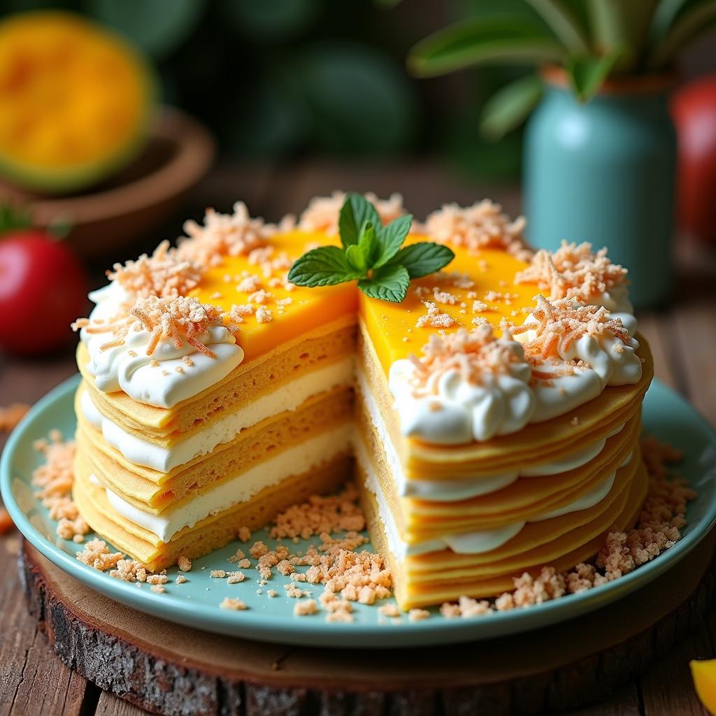 Exotic Coconut Mango Crepe Cake