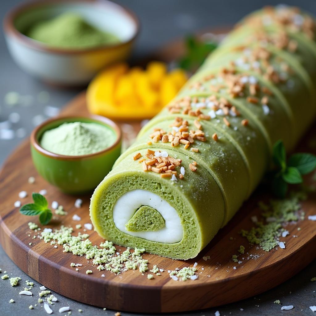 Exotic Coconut-Matcha Vegan Sponge Roll