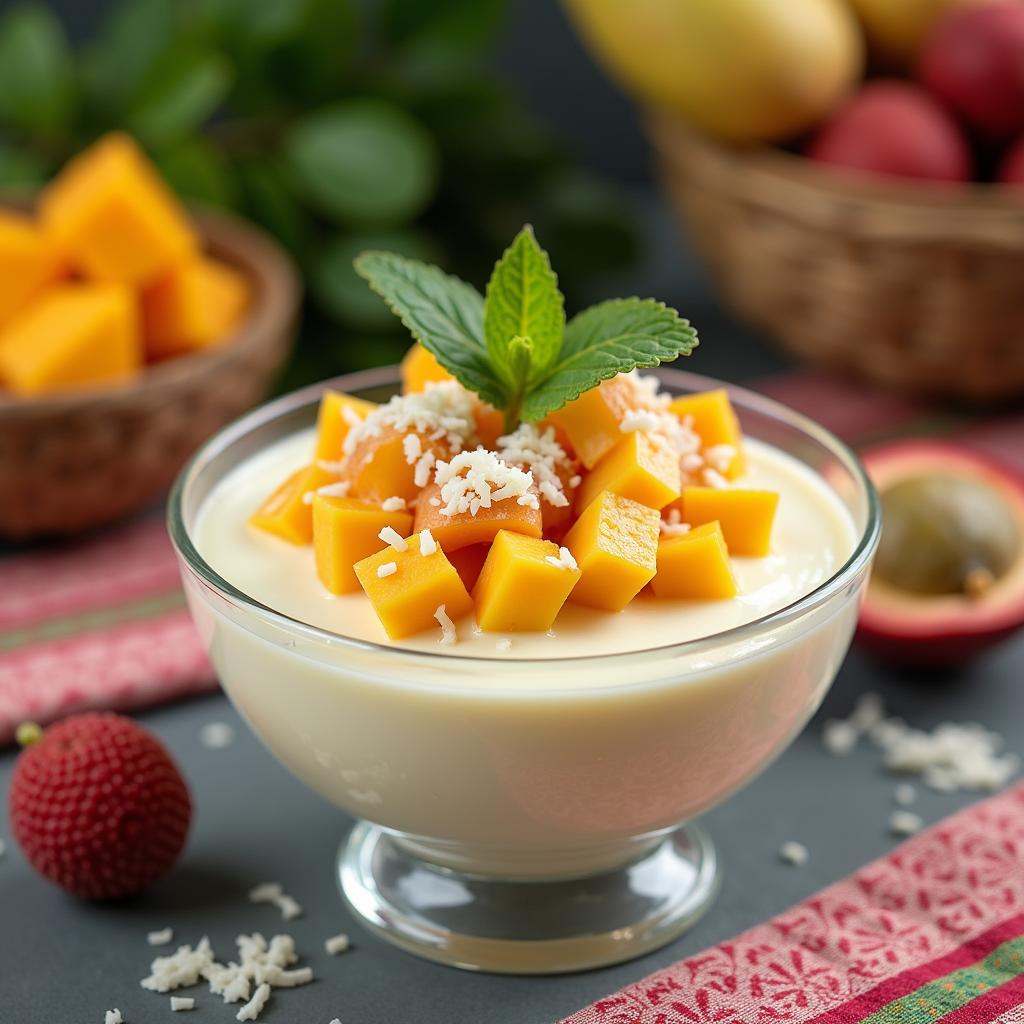 Exotic Coconut Vanilla Pudding with Tropical Fruit Medley