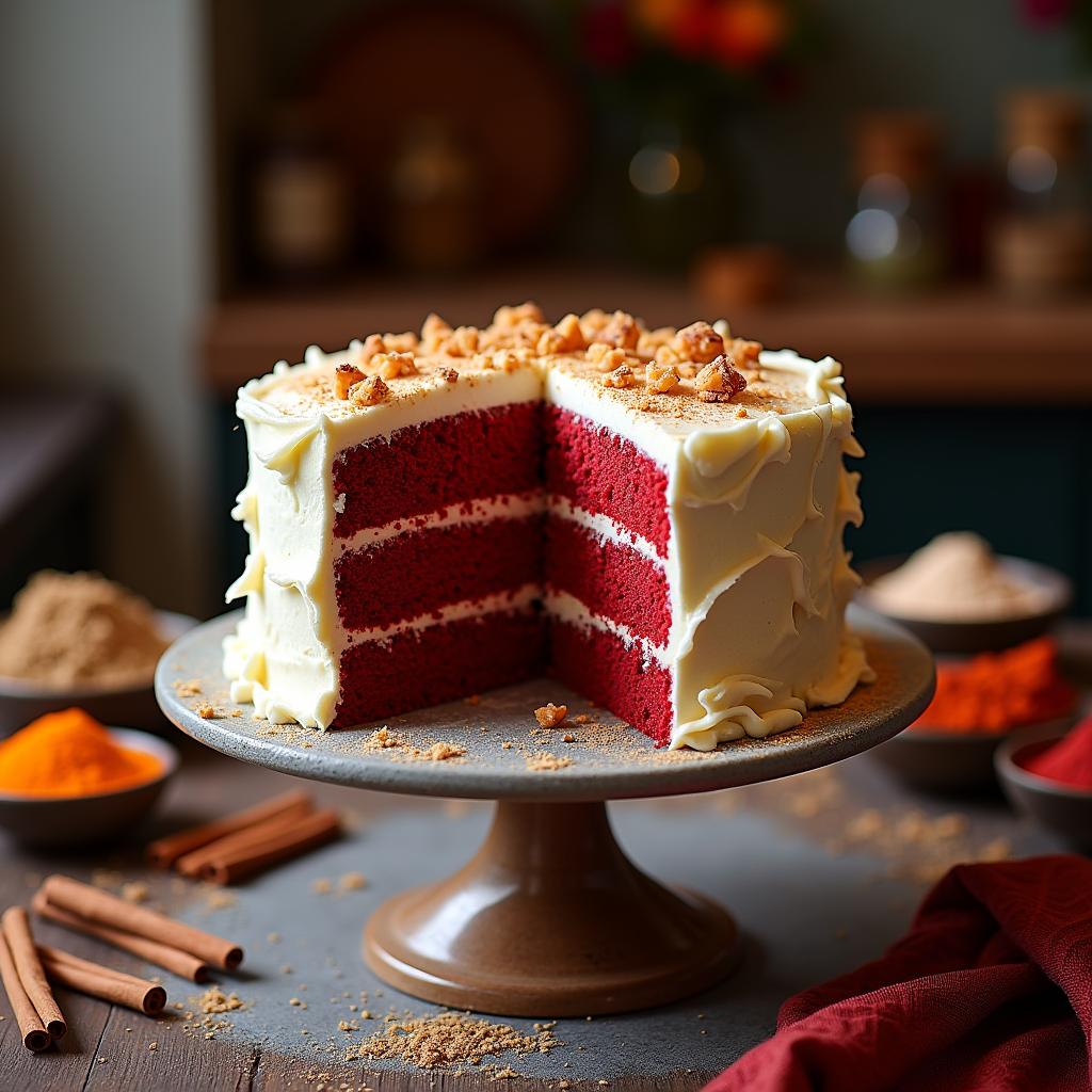 Exotic Red Velvet Cake with Spiced Coconut Cream Frosting