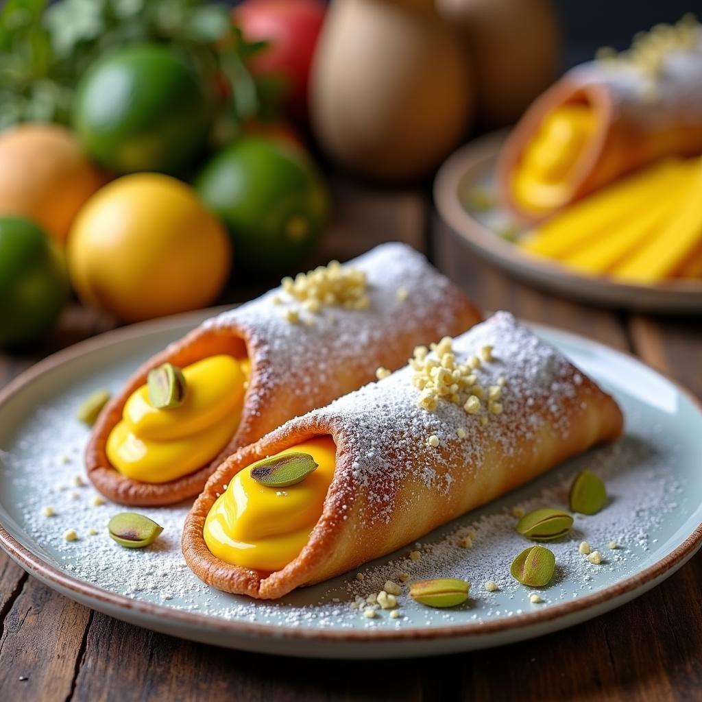 Exotic Spiced Cannoli with Mango and Cardamom