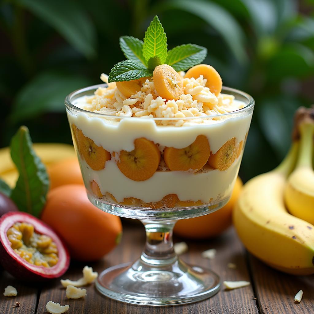 Exotic Tropical Banana Pudding with Coconut and Passion Fruit