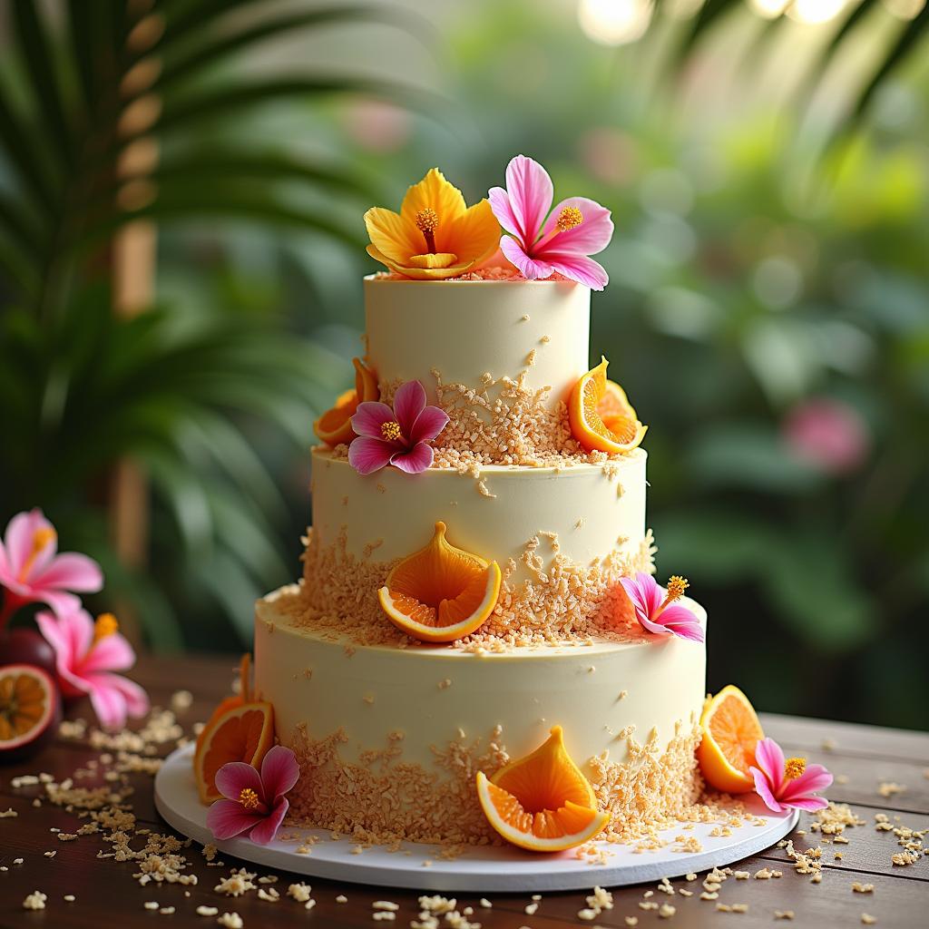 Exotic Tropical Wedding Cake with Passion Fruit and Coconut