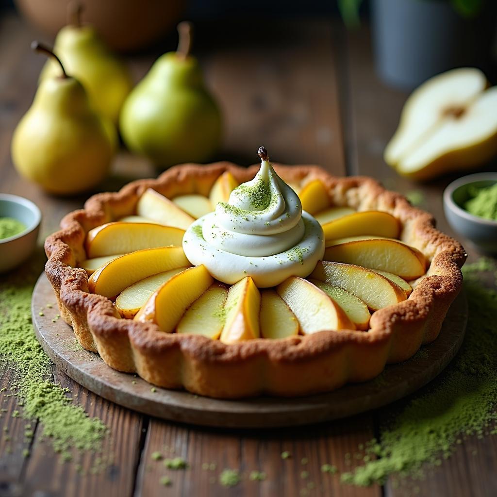 Future Fruit Fusion Pie with Sous Vide Pears and Whipped Matcha Cream