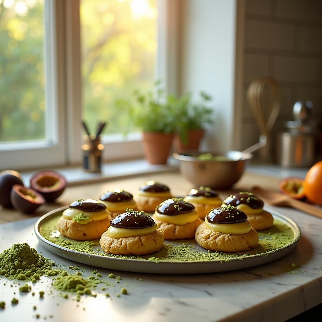 Gourmet Matcha Profiteroles with Passion Fruit Cream