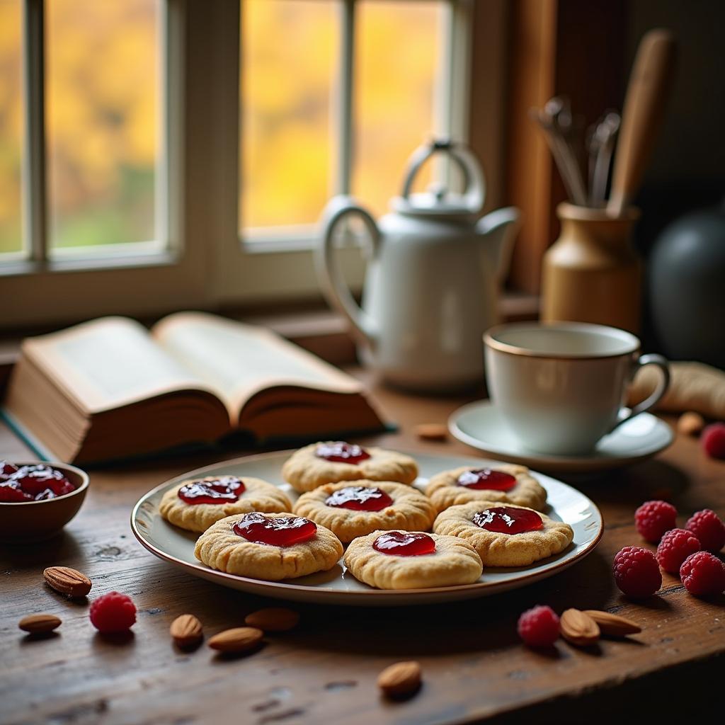 Hearty Raspberry Almond Thumbprint Cookies