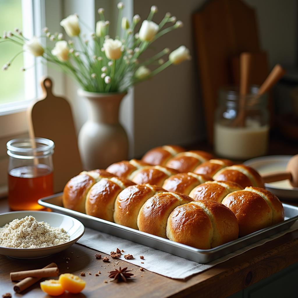 Hearty Spiced Hot Cross Buns with Apricot Glaze