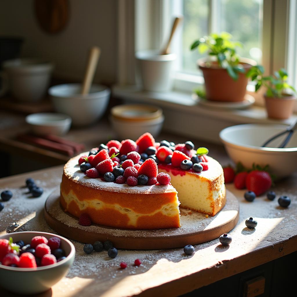 Heavenly Vanilla Bean Angel Food Cake with Berry Compote