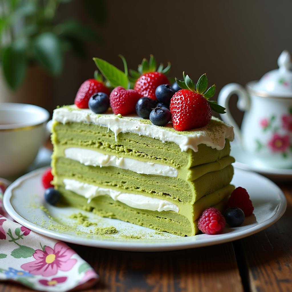 Layered Dreams: Matcha Crepe Cake with Whipped Coconut Cream