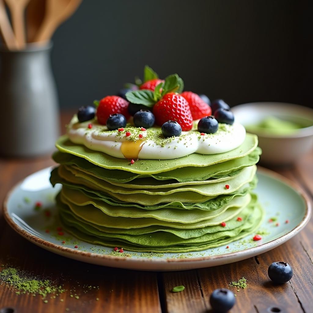 Layered Matcha Crepe Cake with Coconut Whipped Cream