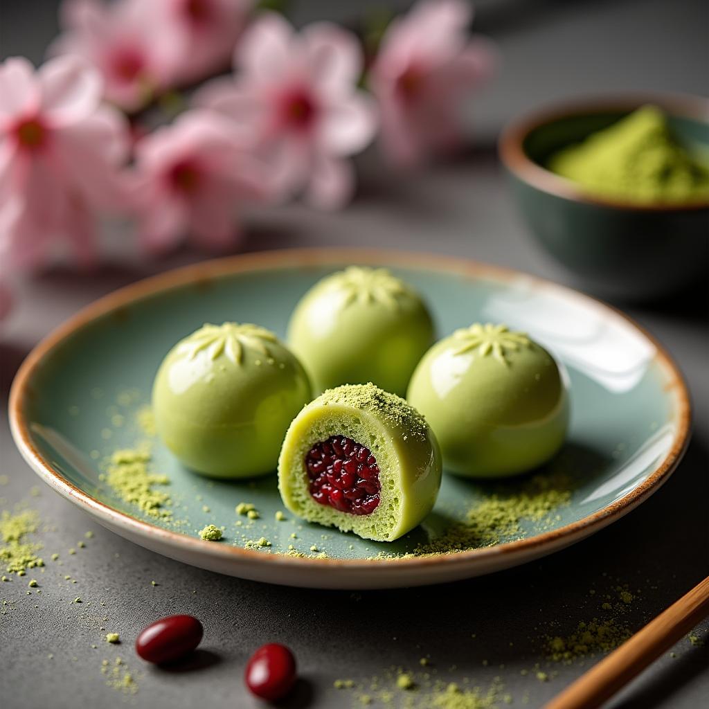 Matcha Green Tea Mochi with Adzuki Bean Filling