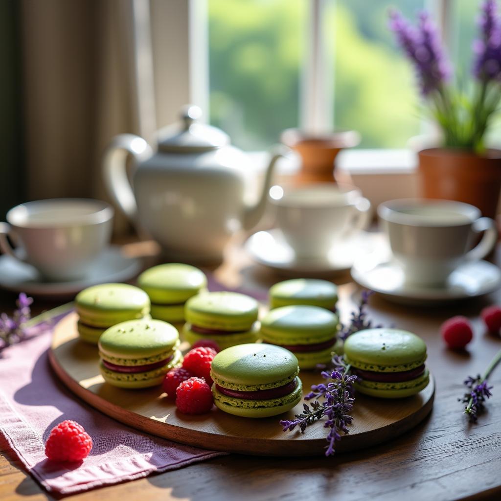 Matcha Lavender Macarons with Raspberry Ganache