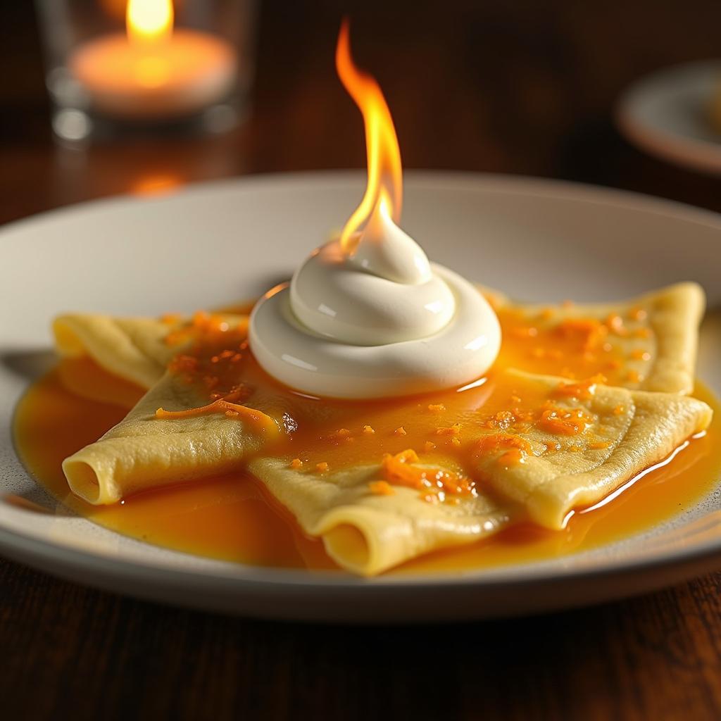 Modern Crepe Suzette with Citrus Infusion and Vanilla Foam