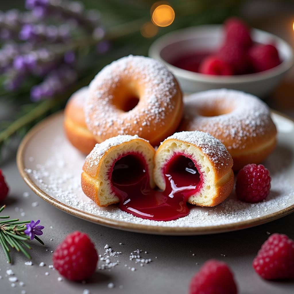 Modern Sufganiyot with Lavender Infusion and Raspberry Coulis