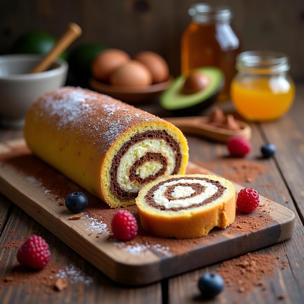 Nutty Chia Seed Sponge Roll with Avocado Chocolate Cream