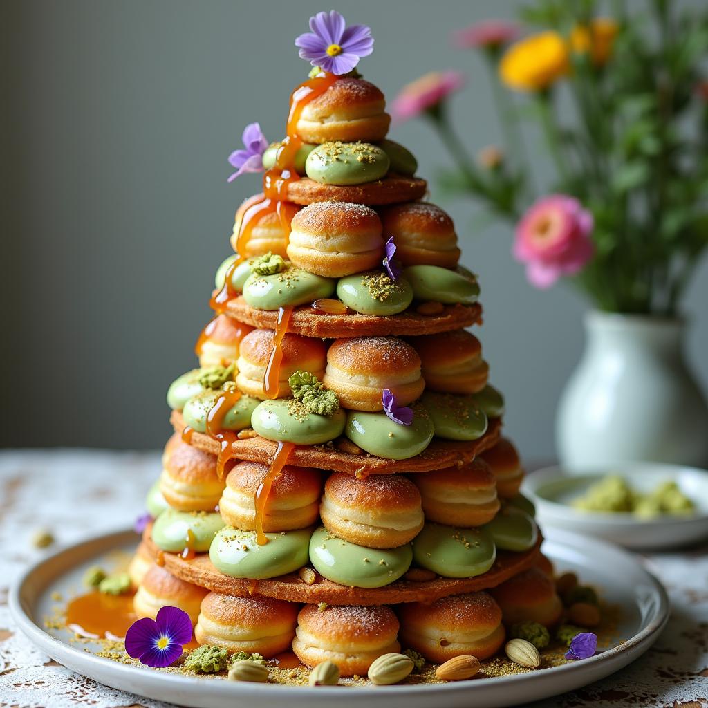 Nutty Superfood Croquembouche with Matcha Cream