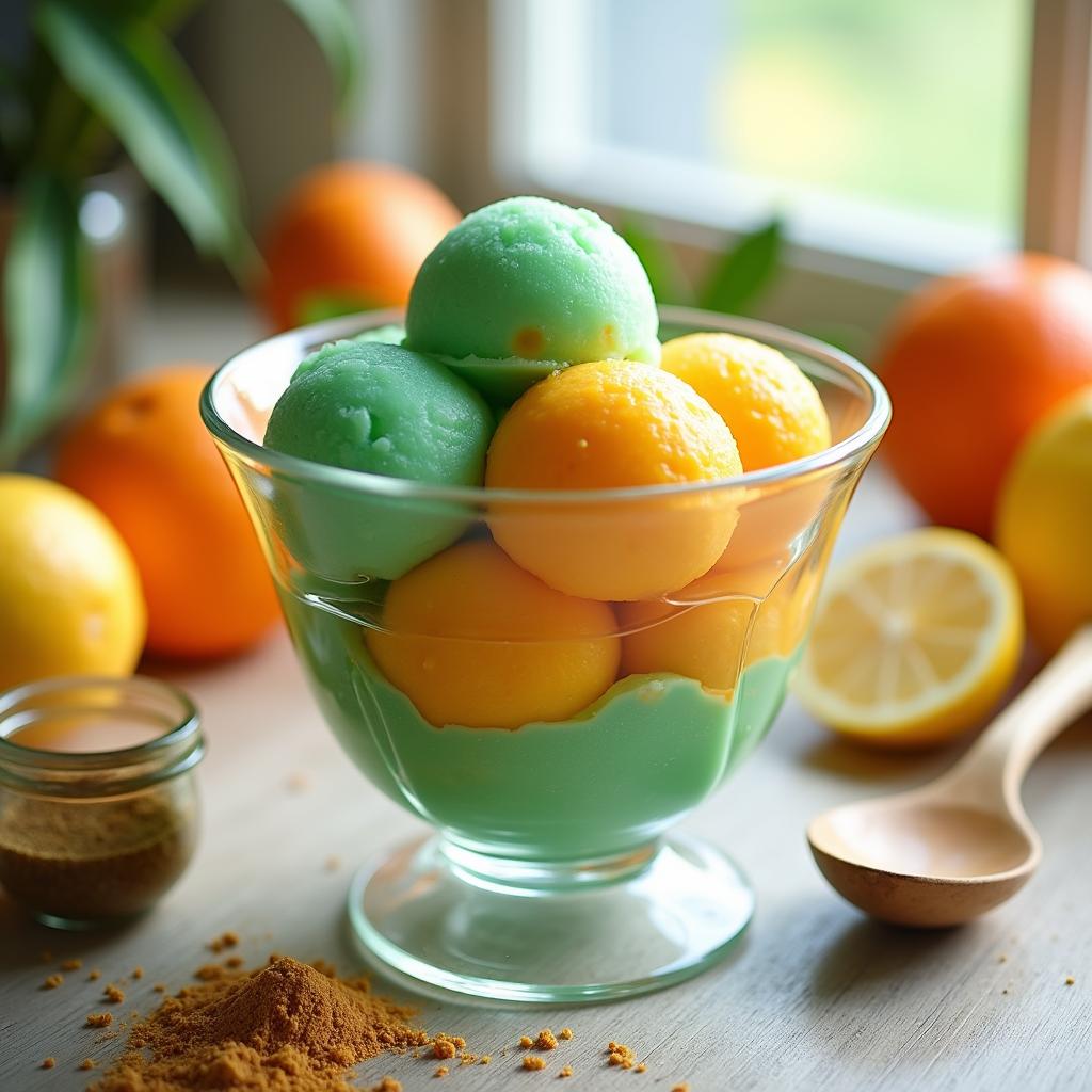 Rainbow Citrus Sherbet with Spirulina Swirl