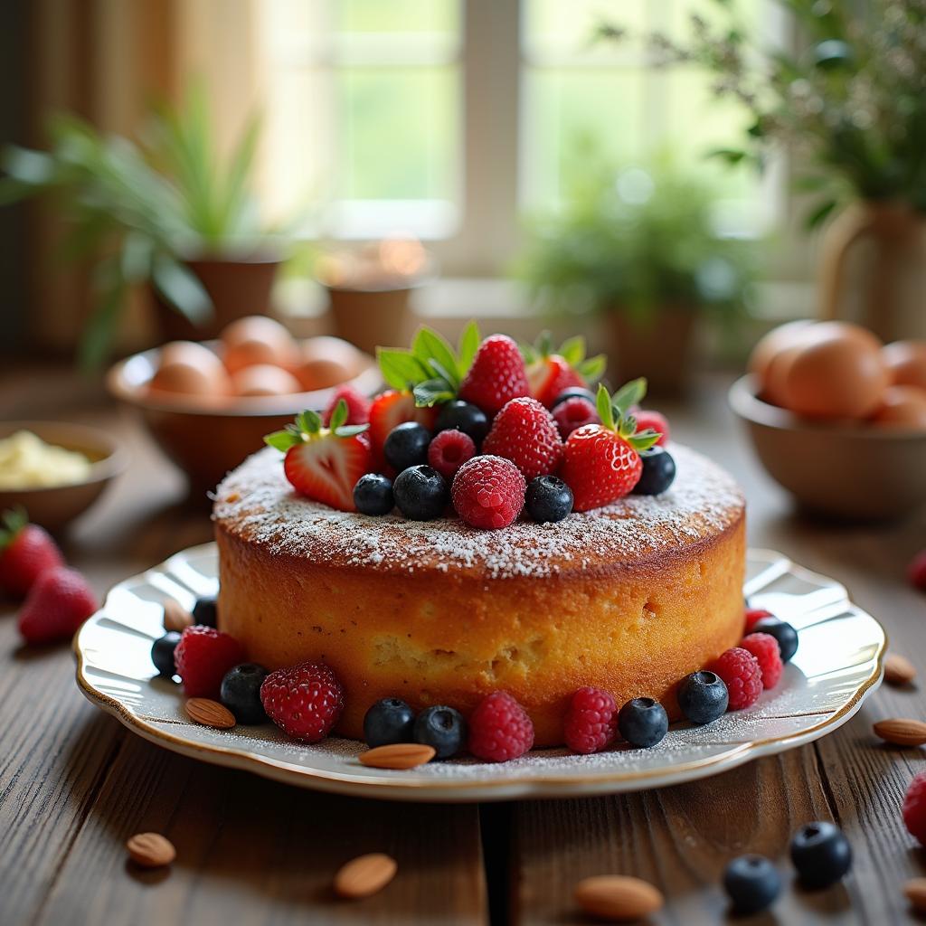 Rustic Honey Almond Cake with Seasonal Berries