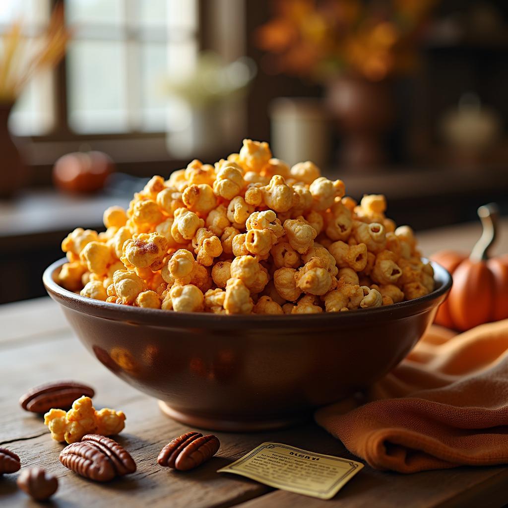 Salted Maple Caramel Corn with Toasted Pecans