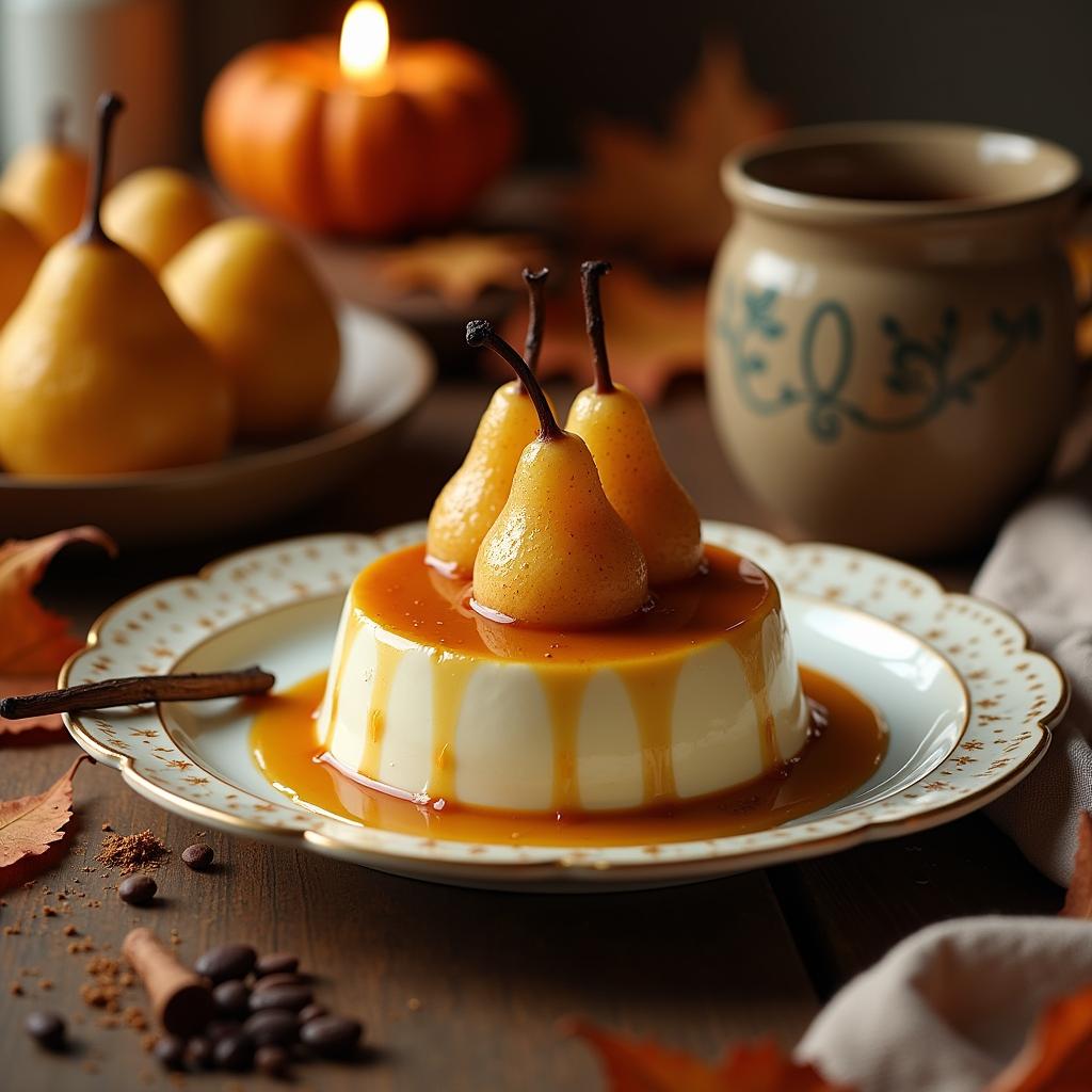 Silky Vanilla Bean Pudding with Caramelized Pears