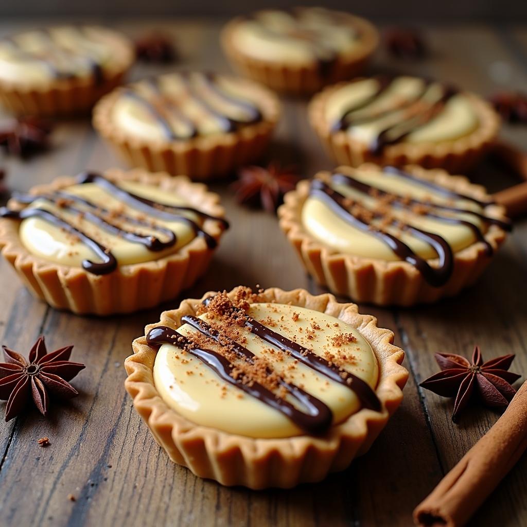 Spiced Chai Coconut Tartlets with Cardamom Chocolate Drizzle