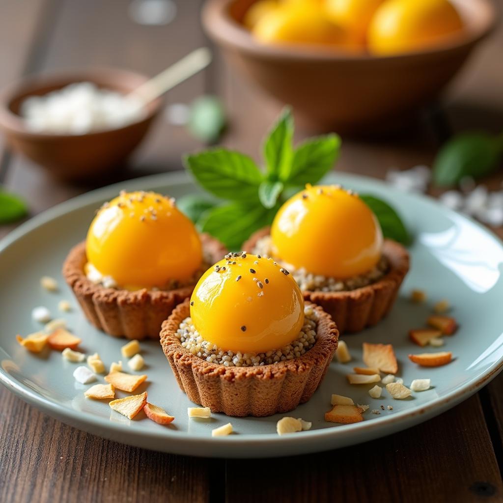 Spiced Chia and Coconut Tartlets with Mango Sorbet