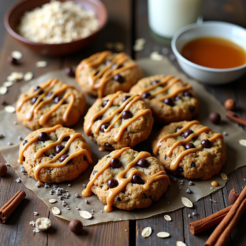 Spiced Chia Oatmeal Cookies with Maple Tahini Drizzle