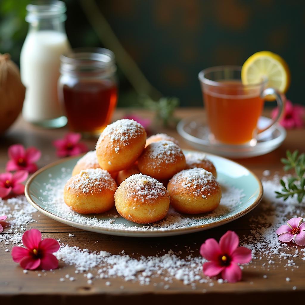 Spiced Coconut Sponge Drops with Hibiscus Infusion