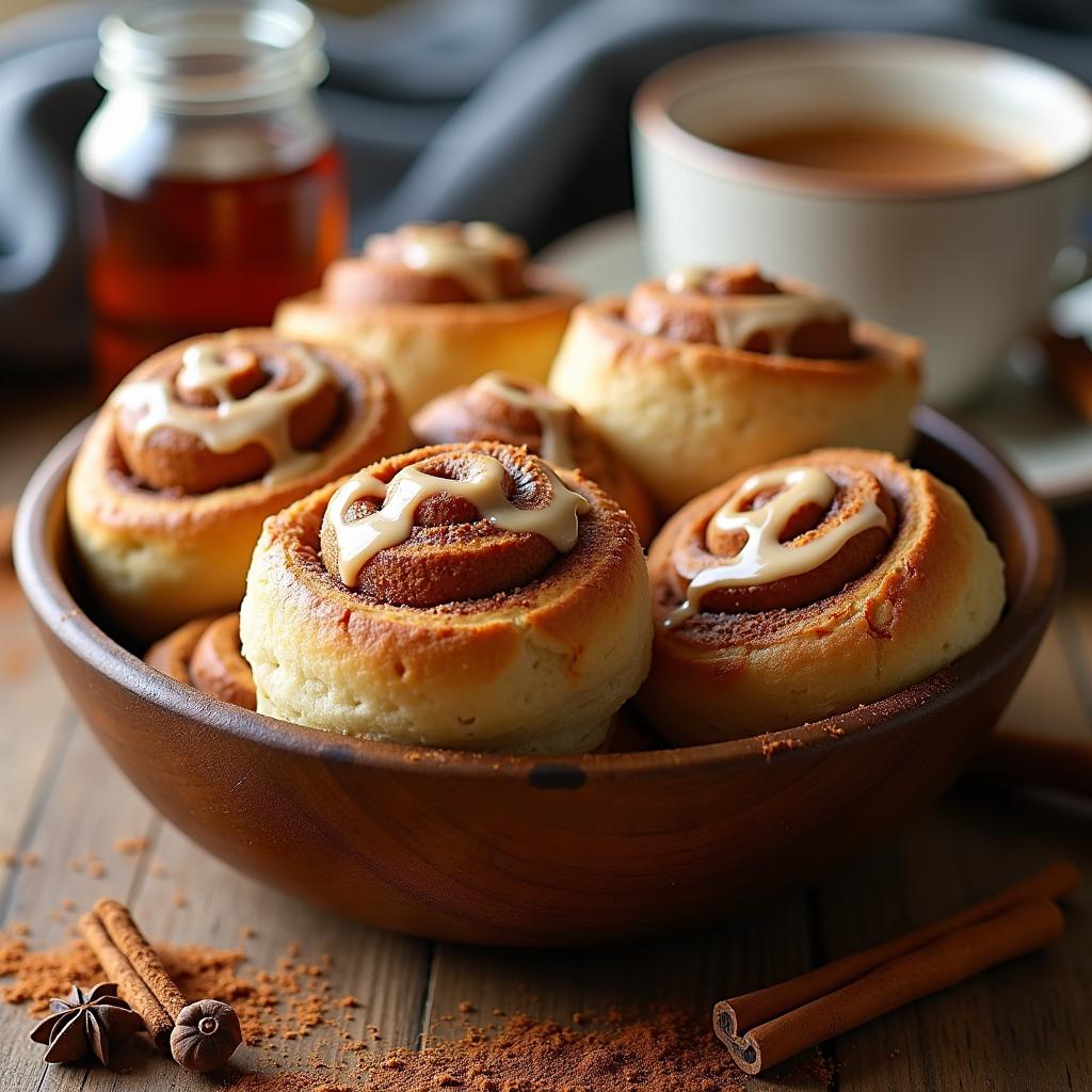 Spiced Maple-Chai Cinnamon Rolls with Coconut Cream Drizzle