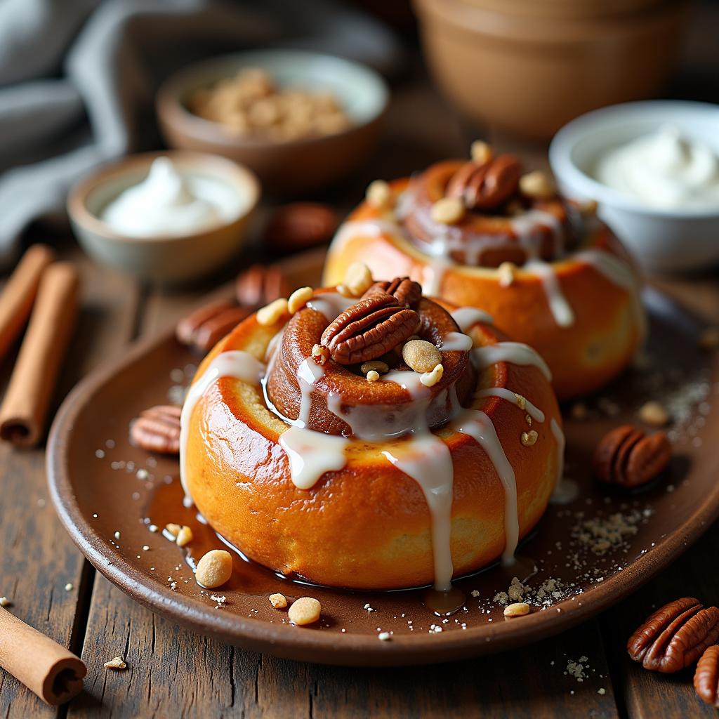 Spiced Maple Pecan Sticky Buns with Coconut Cream Drizzle