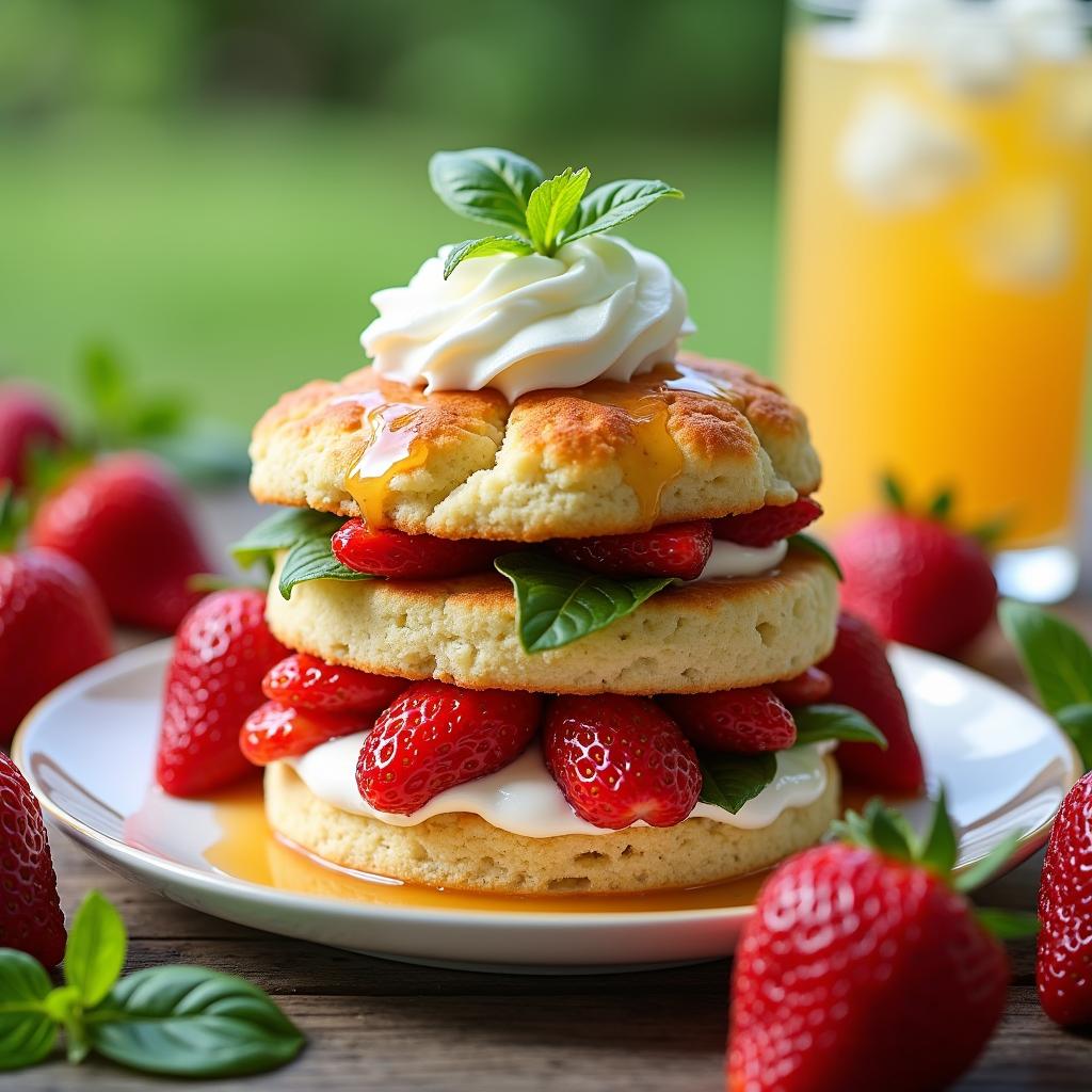 Strawberry Basil Shortcake with Honey Whipped Cream