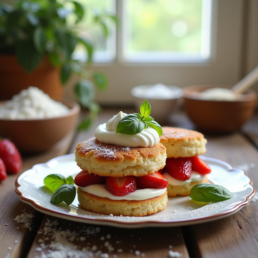 Strawberry Basil Shortcake with Whipped Honey Cream