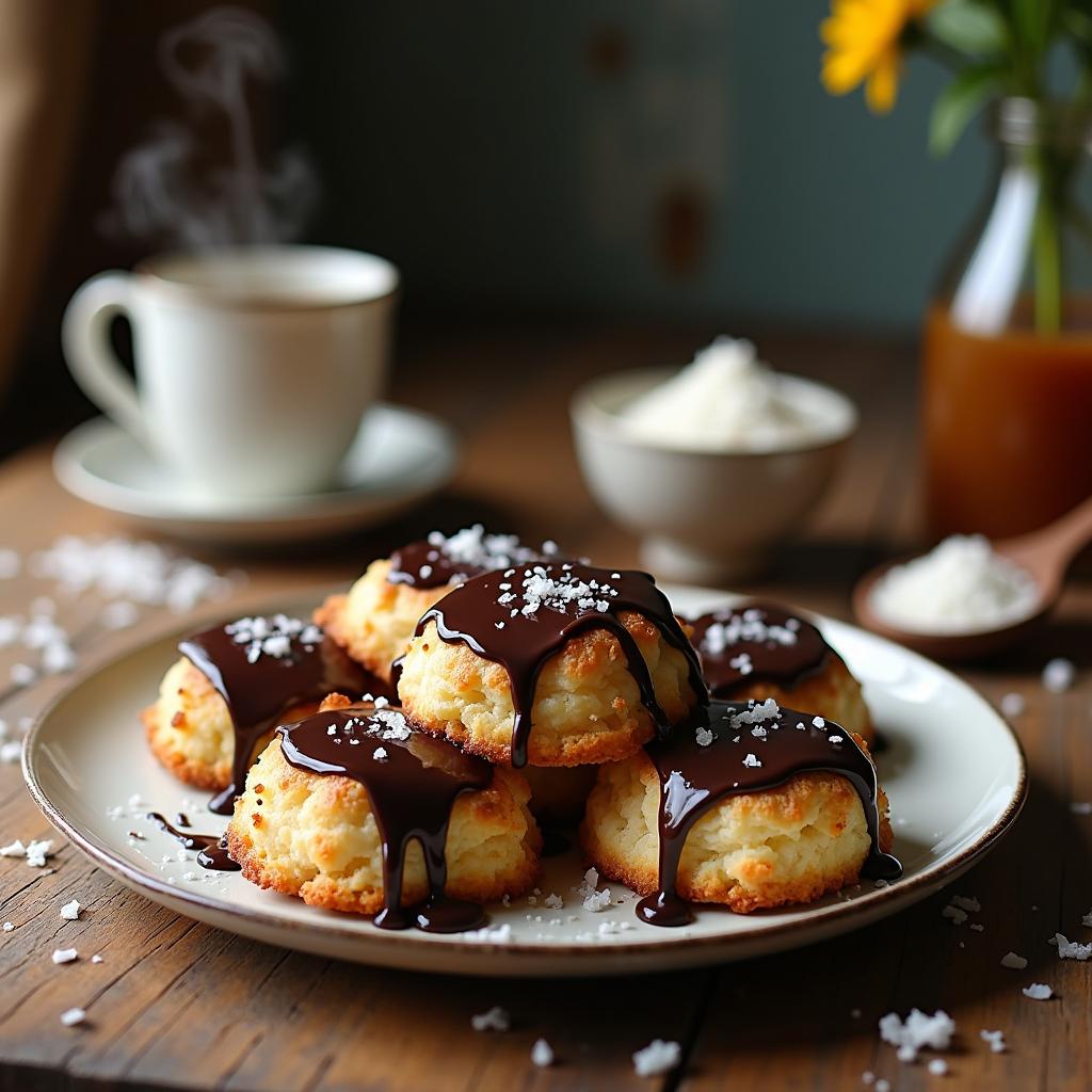 Toasted Coconut Macaroons with a Chocolate Drizzle