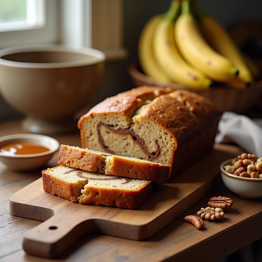 Whimsical Banana Bread with a Caramel Cinnamon Swirl