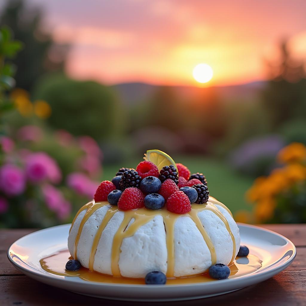 Whimsical Berry Pavlova with Honey-Lime Drizzle