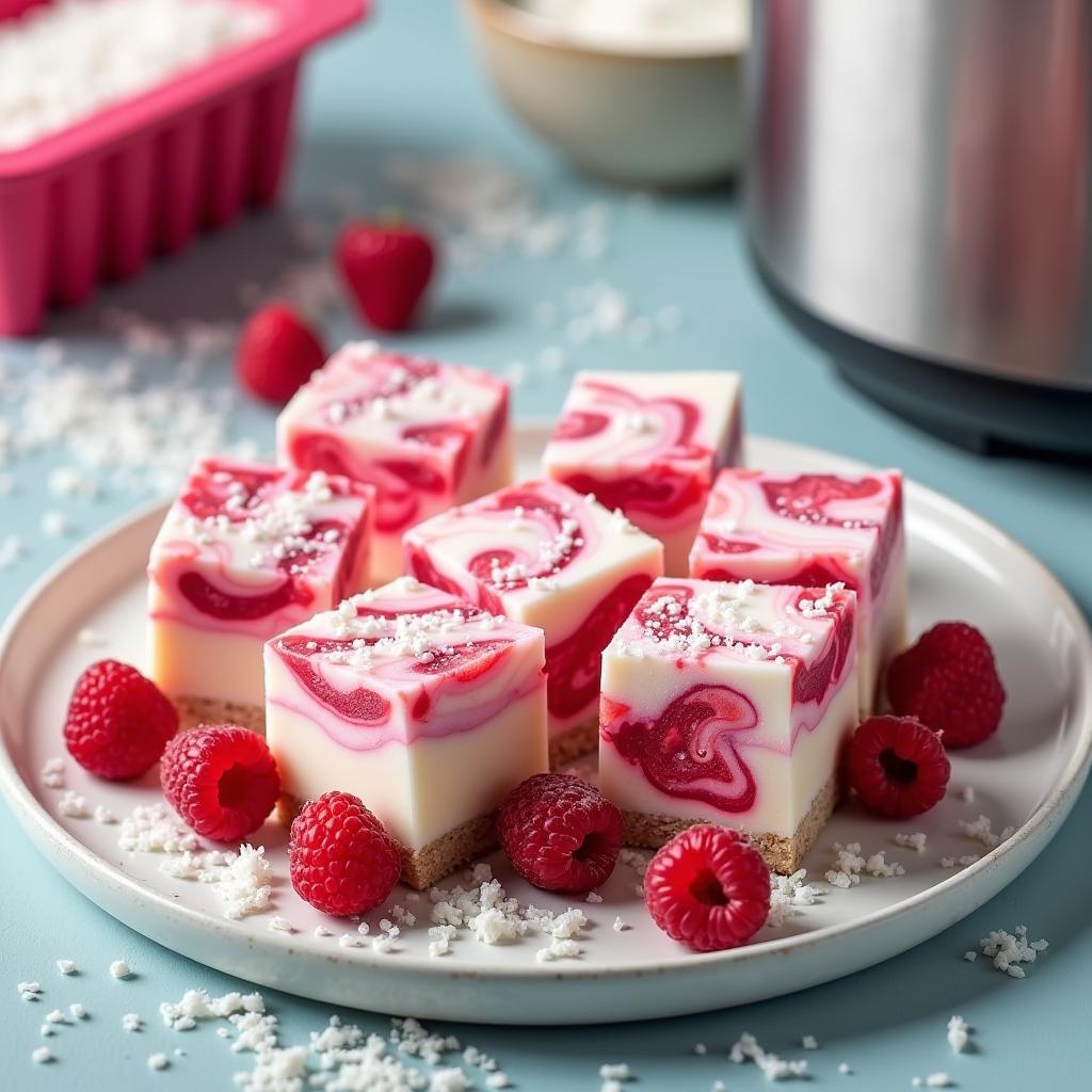 Whimsical Coconut Cloud Bars with Raspberry Swirl