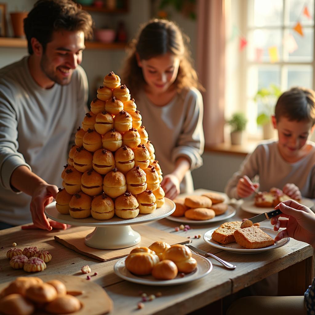 Whimsical Croquembouche with Vanilla Bean Cream and Hazelnut Praline