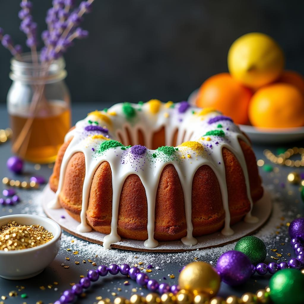 Whimsical Lavender Honey King Cake with Citrus Cream Cheese Filling